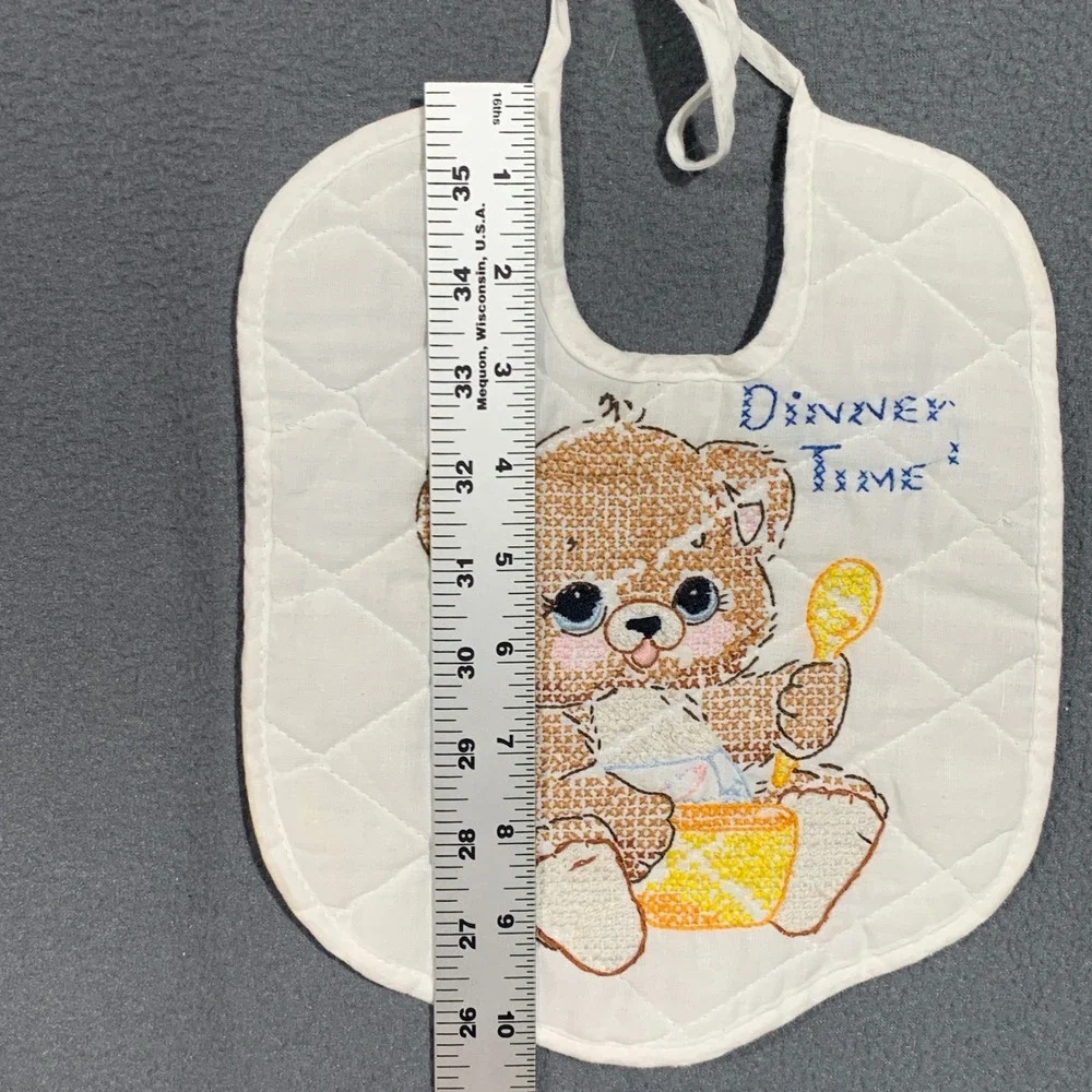 Vintage Hand Embroidered Baby Bibs Set of 2 Quilted Teddy Bear‎ Cross Stitch